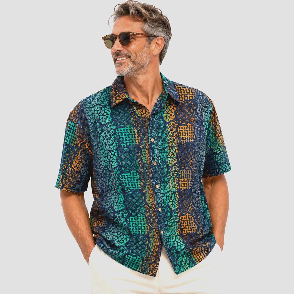 R-Options Saks Fifth Avenue Mens 2XL Hawaiian Shirt Abstract 100% Cotton